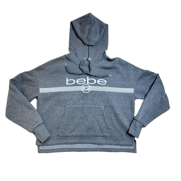 BEBE Sport Hoodie Logo Sweatshirt Gray Silver Glitter Women's Size M - Picture 1 of 8